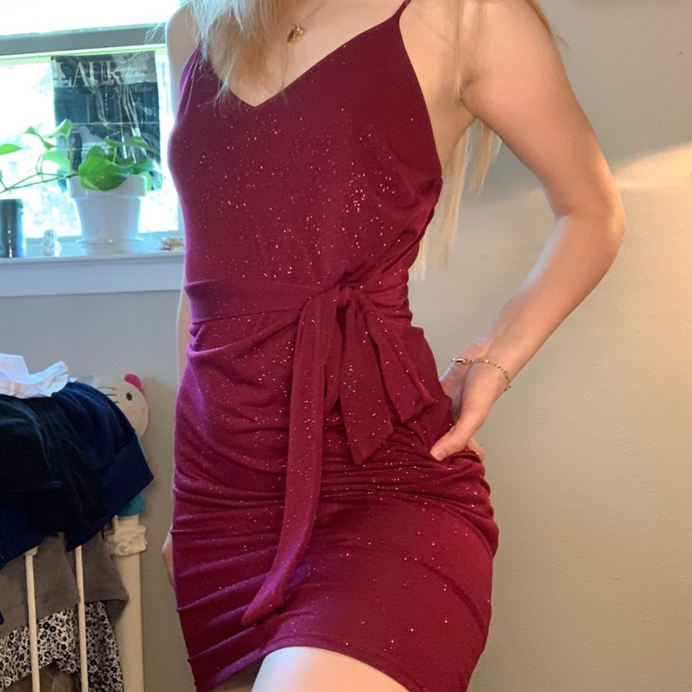 deep red sparkly dress